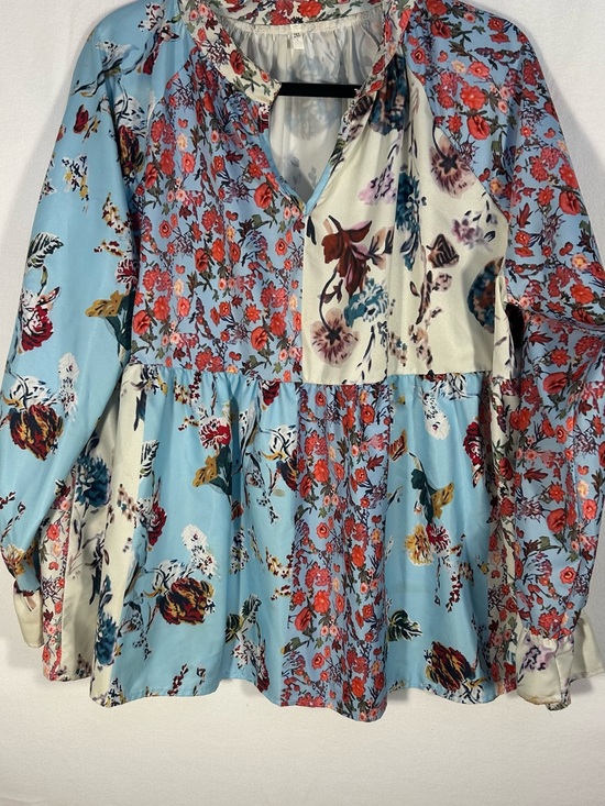 Tops - Light Blue Floral Patchwork Tunic Top